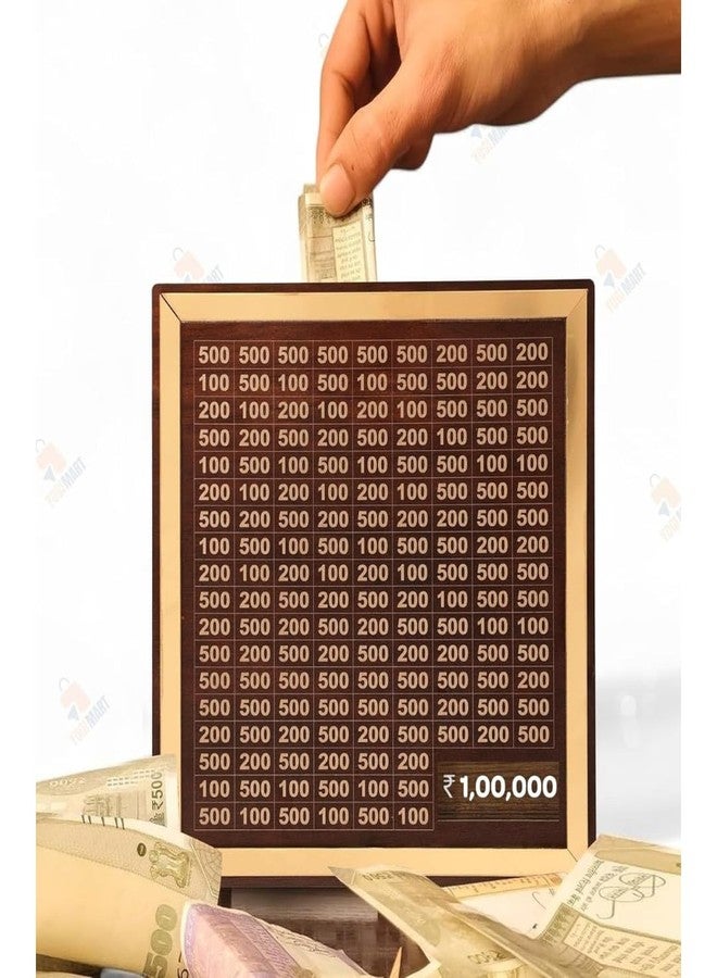 PREETENCY Wooden Acrylic Money Saving Box for Kids & Adults,Savings Box,Coin Box,Smart Money Box,Piggy Bank, Wooden Coin Box, Money Saver, Piggy Bank with Numbers, Target 100000 Rupees Savings Box - Image 2